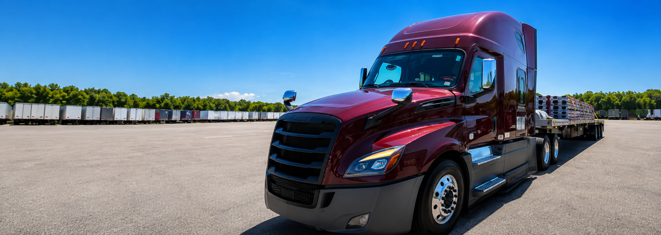 BENTOS maroon Freightliner flatbed truck